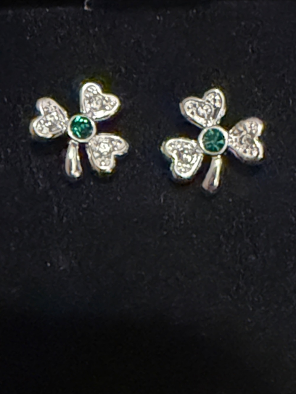Green Crystal Clover Stud Earrings - Women Jewelry